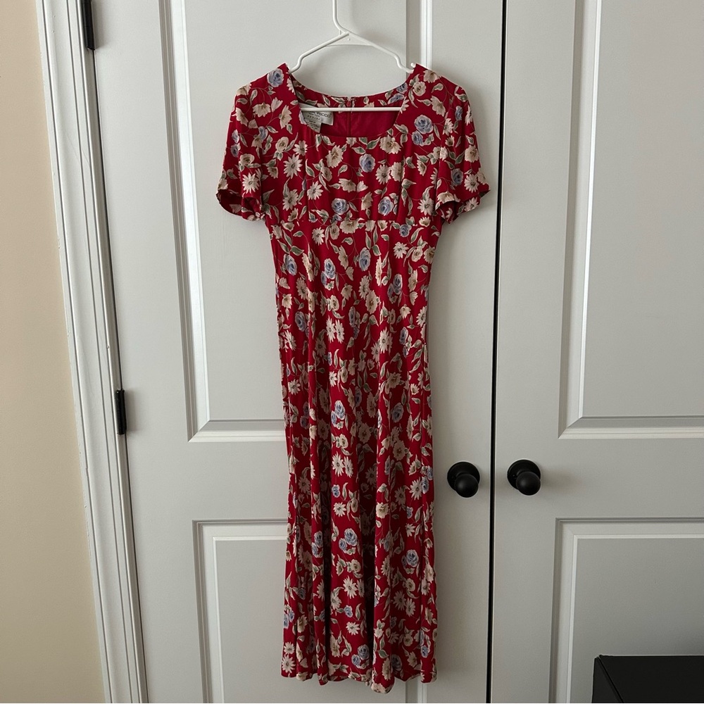 Vintage Donna Ricco Petites Red Floral Maxi Dress Size 6